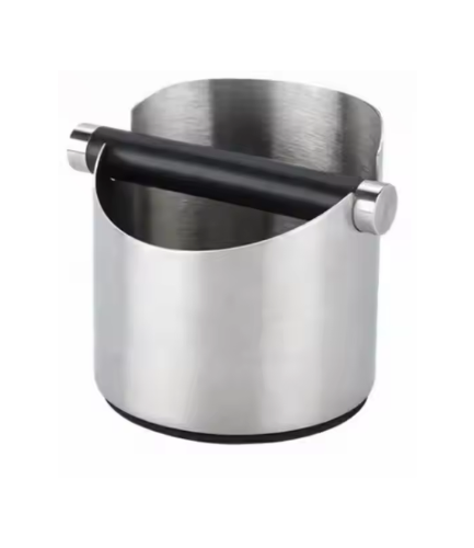 Bean Bliss Stainless Steel Coffee Knock Box, Round Espresso Grounds Container with Removable Knock Bar, Non-Slip Base, Shock-Absorbent, Durable Espresso Dump Bin for Barista Style Coffee Grounds