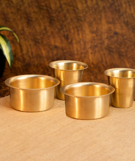 Bean Bliss Traditional Brass Dabara Set – 120ml Elegant South Indian Coffee & Tea Serving Set