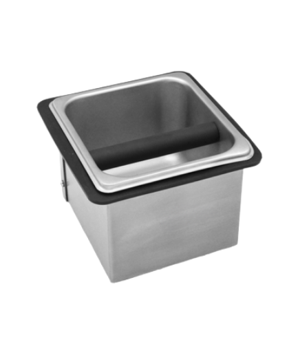 Bean Bliss Stainless Steel Countertop Knock Box – Durable 7.32″ x 7.32″ x 5.07″ Espresso Grounds Bin for Portafilter Cleaning & Puck Disposal
