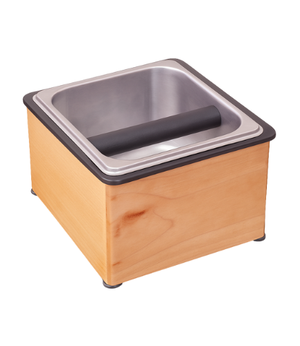 Bean Bliss Wooden Countertop Knock Box – 7.32″x6.85″x5.08″ Espresso Puck Disposal Bin with Durable Knock Bar