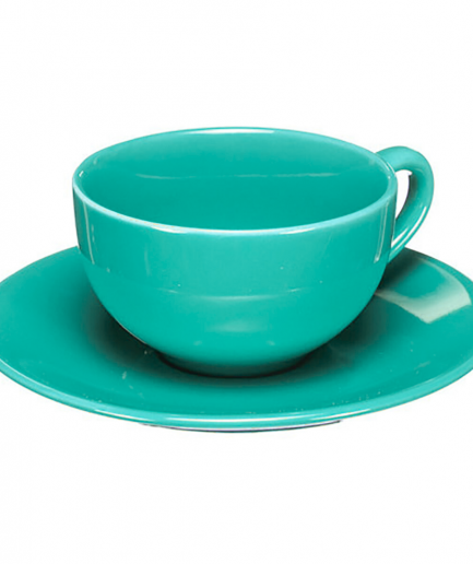Bean Bliss Turquoise Blue Barista Friendly Stoneware Cappuccino & Latte Cup with Saucer – Microwave & Dishwasher Safe, Lead-Free – Set for Coffee Shop, Home, Office, Cafes, Restaurants (200ml)