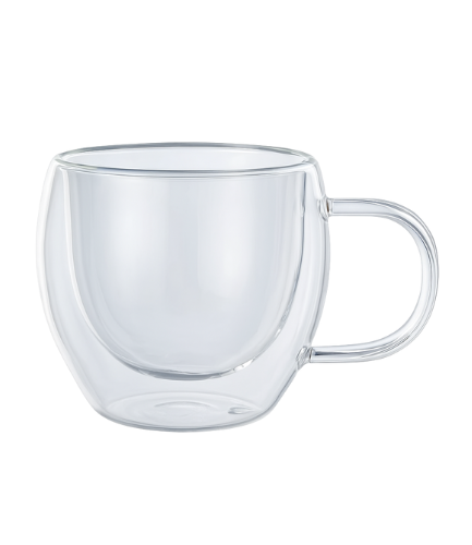 Bean Bliss Double Wall Insulated Glass Cup Heat-Resistant Beverage Cup for Coffee, Tea, Espresso, Hot & Cold Drinks – Modern, Durable, Stylish Design – Perfect for Home & Office Use 80ml