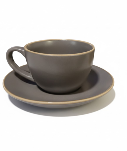 Bean Bliss 180ml Barista Friendly Stone Grey Stoneware Cappuccino and Latte Cup with Saucer – Microwave and Dishwasher Safe, Lead-Free – Set for Coffee Shop, Home, Office, Cafes, Restaurants