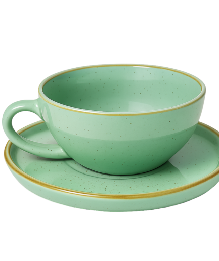 Bean Bliss 240ml Barista Friendly Mint Sparkle Stoneware Cappuccino and Latte Cup with Saucer – Microwave and Dishwasher Safe, Lead-Free – Set for Coffee Shop, Home, Office, Cafes, Restaurants