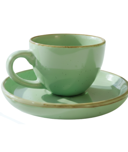 Bean Bliss 90ml Barista Friendly Mint Sparkle Stoneware Cappuccino and Latte Cup with Saucer – Microwave and Dishwasher Safe, Lead-Free – Set for Coffee Shop, Home, Office, Cafes, Restaurants