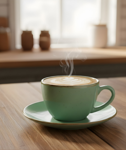 Bean Bliss 180ml Barista Friendly Mint Sparkle Stoneware Cappuccino and Latte Cup with Saucer – Microwave and Dishwasher Safe, Lead-Free – Set for Coffee Shop, Home, Office, Cafes, Restaurants