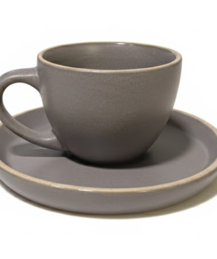 Bean Bliss 90ml Barista Friendly Stone Grey Stoneware Cappuccino and Latte Cup with Saucer – Microwave and Dishwasher Safe, Lead-Free – Set for Coffee Shop, Home, Office, Cafes, Restaurants